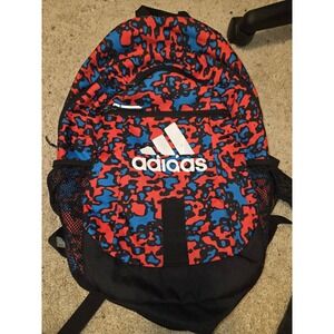 Adidas Backpack Red Blue Black Abstract Camo Print School Sports Bag
